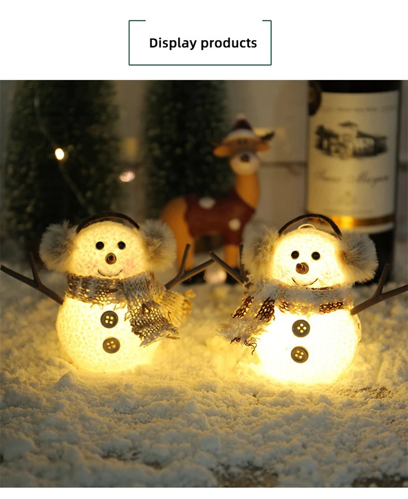 Christma Snowman Ornament with Built-in Light Plush Snowman Doll Night Light Table Decoration Set Battery Christmas Gift