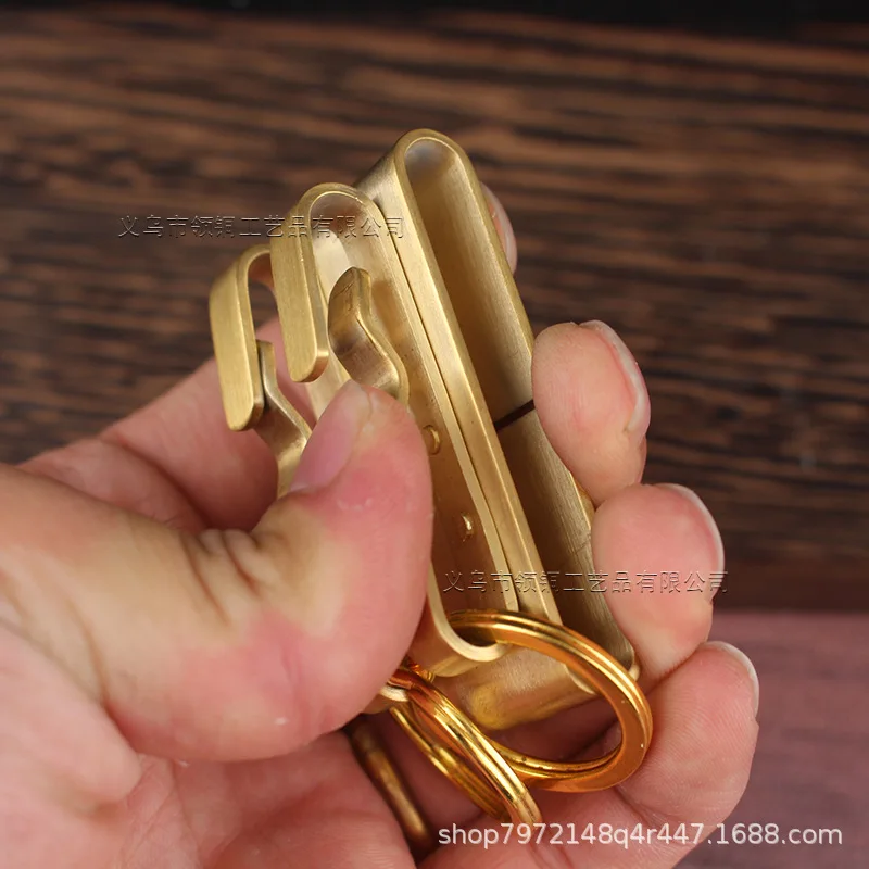 In Stock Handmade Brass Springless Double Row Men'S Hanging Key Ring Belt Keychain