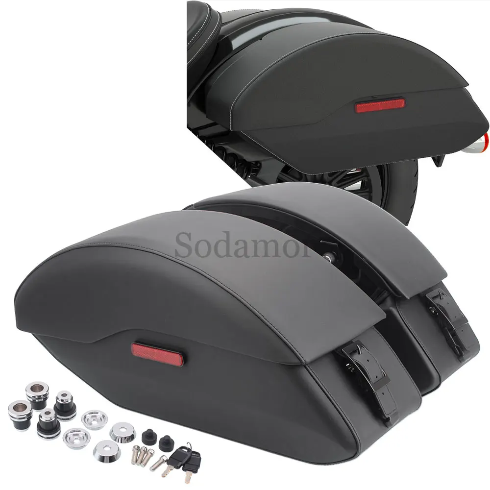 For Indian Scout Sixty 2016-2023 Motorcycle 1.5 Liters Black Rear Semi Rigid Saddlebags Side Box Trunk /Mounting Spool Kit Part