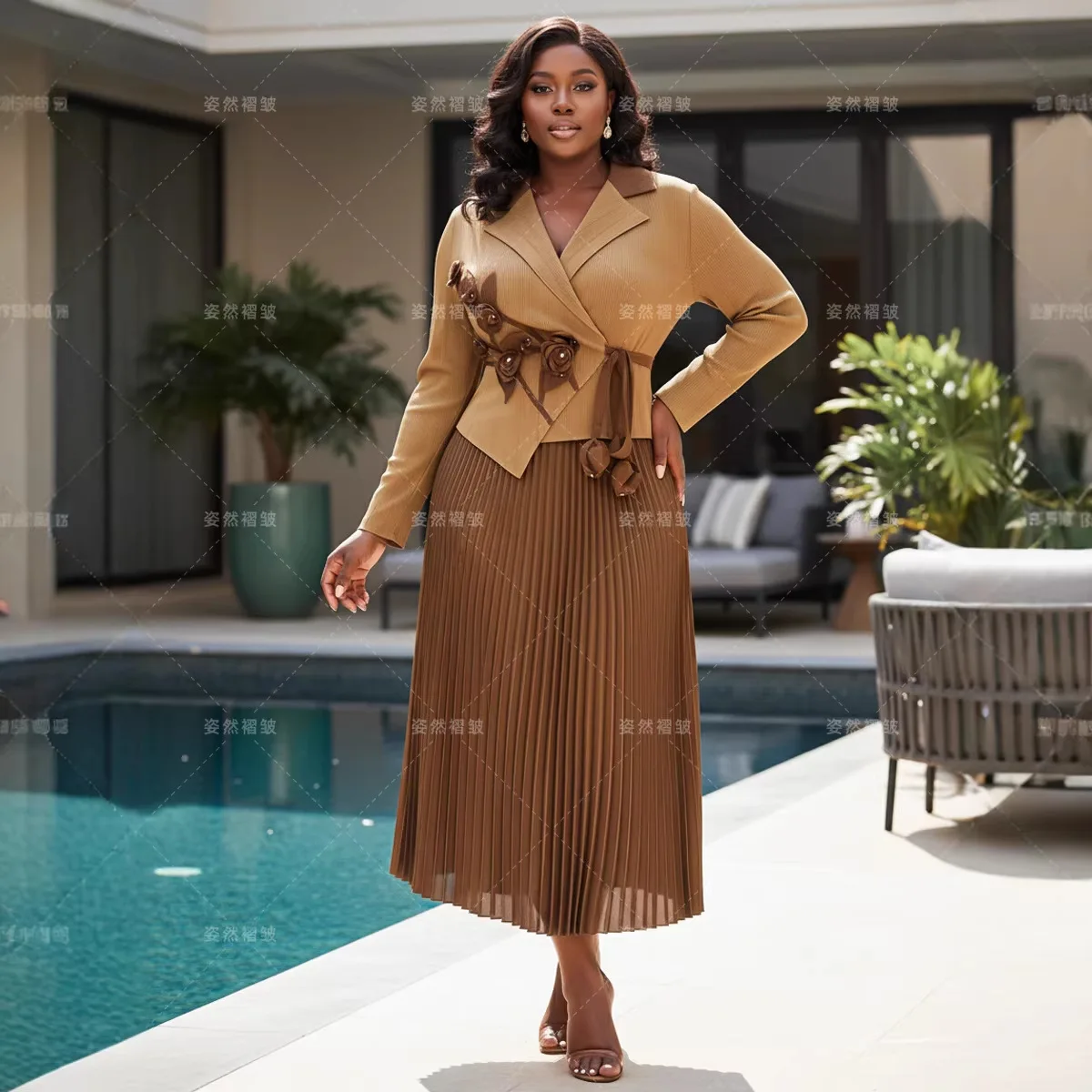 Damen Lange Kleider A-Linie Vestidos Revers Langarm Elegant Gespleißt Schnürung Blumenmuster Lässig High Street Slim Fit Arbeitskleidung 2026 Sommer