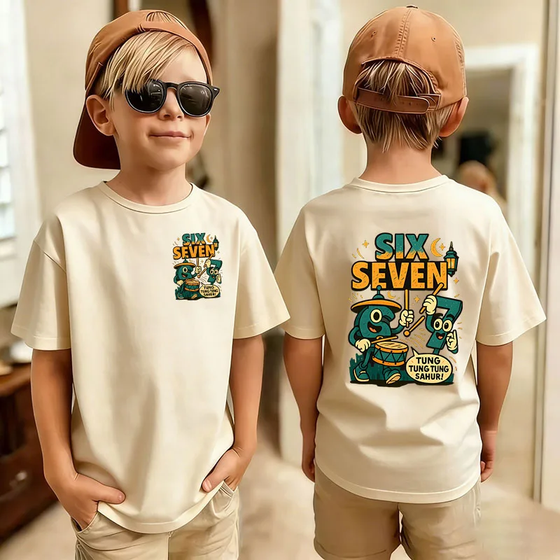 Niedliches, lustiges Six Seven Italian Brainrot 67 Nummer Grafikdruck T-Shirt für Jungen/Mädchen, Sommer-Kurzarm-Kinder-T-Shirt, Top-Fan-Geschenke