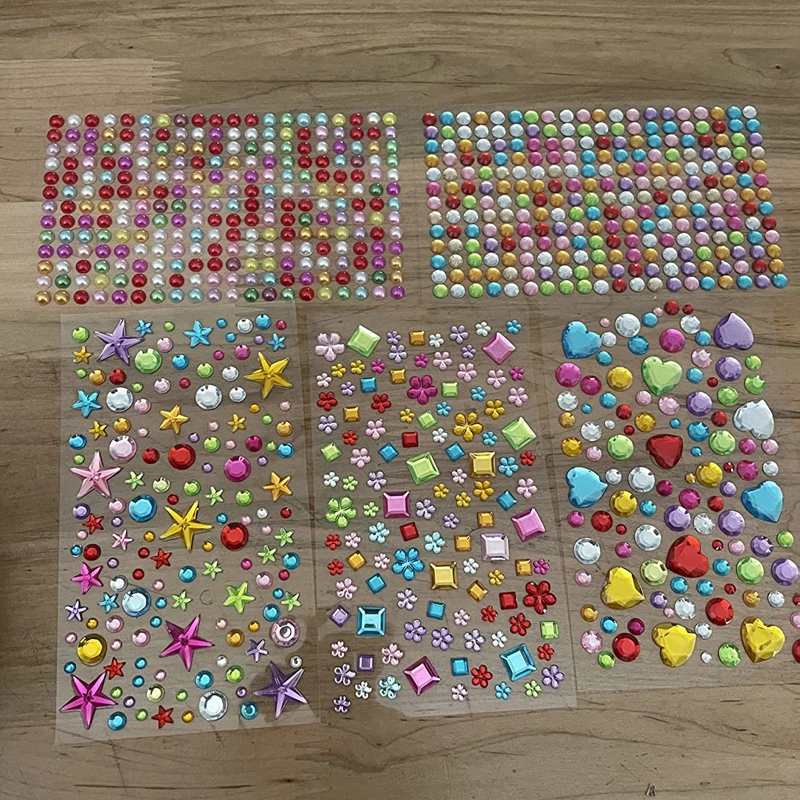 880 Stück Edelstein-Perlen-Aufkleber Strasssteine für Bastelarbeiten Selbstklebende Juwelen Acryl DIY Dekorative Diamant-Aufkleber für Mädchen und Kinder – Detail 7