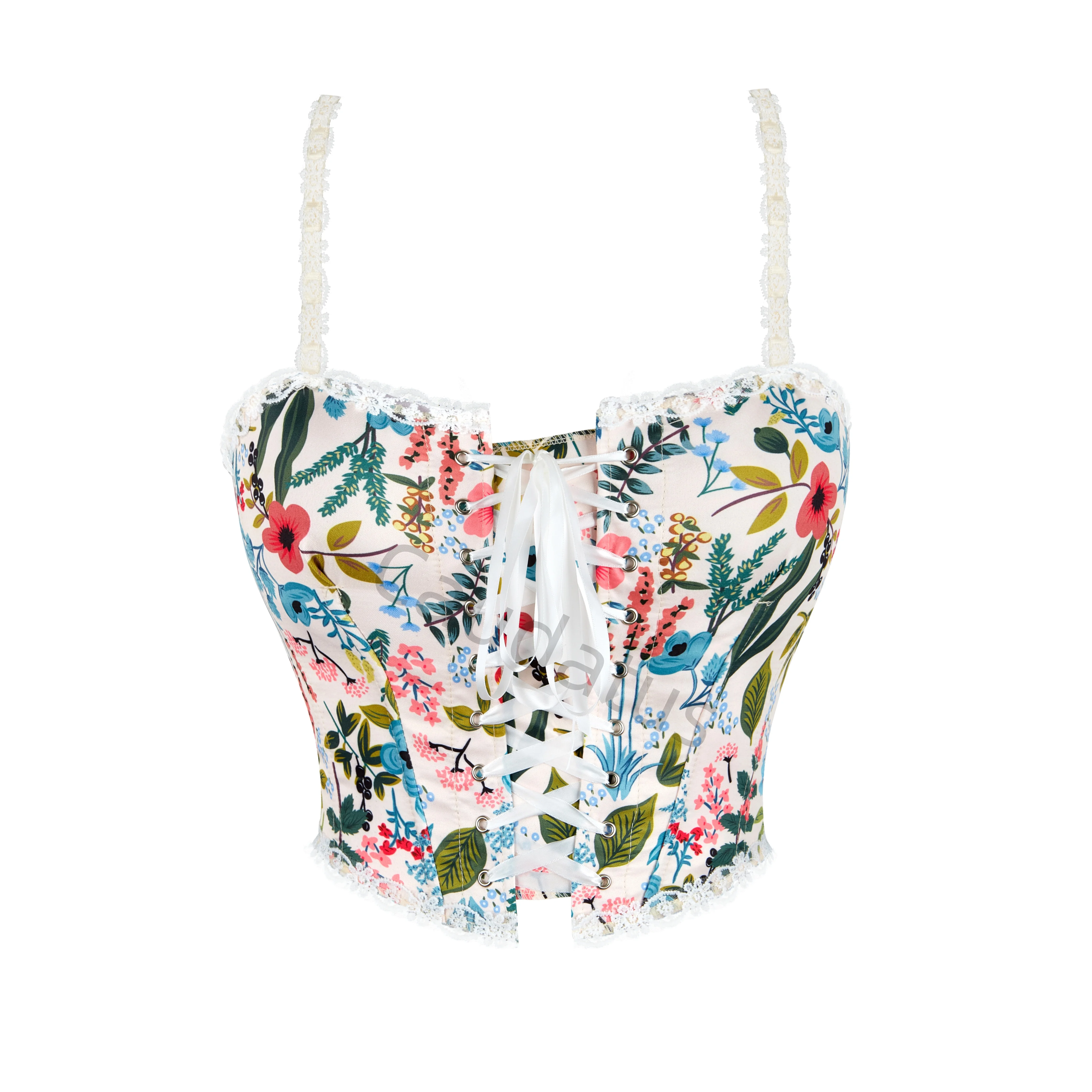 

Корсет для женщин Топ с бретелями Винтаж Ренессанс на шнуровке с цветочным принтом Средневековый укороченный топ на талии Белый Хэллоуин