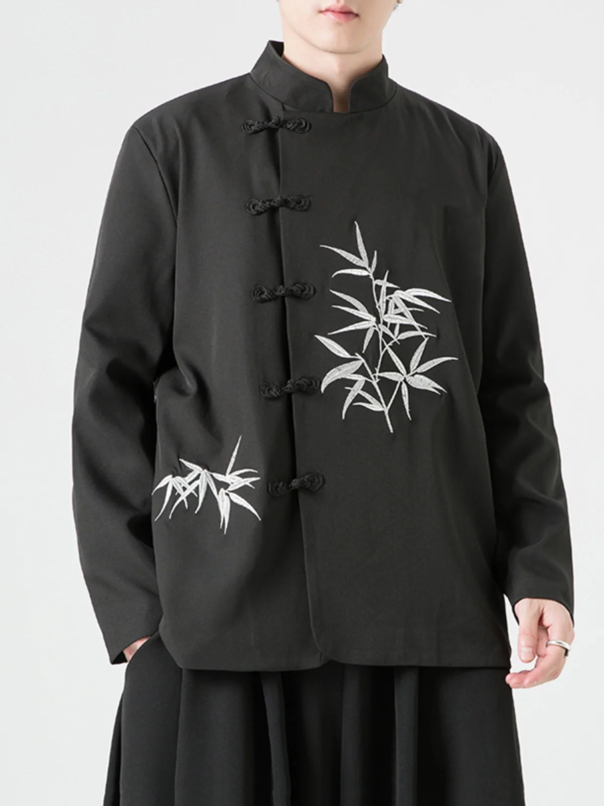 

New Chinese Sle Bamboo Embroidered Suit Jaet Men's Spring Autumn Button Vintage Tang Costume Stand Collar Zhongan Suit