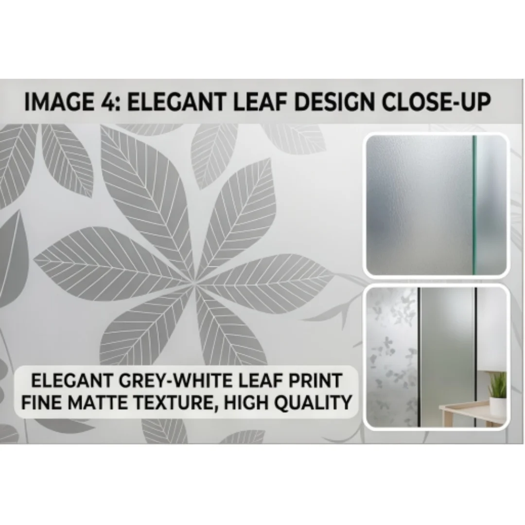 Grey Plant Leaf Berry Printed Frosted Window Film Self‑Adhesive Anti‑Peep Glass Decal Home Bathroom Office Window Decor Sticker