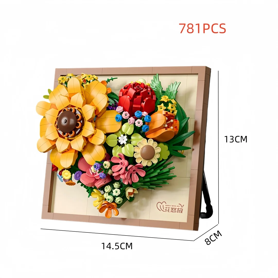 WIST GEBOUWD Innovatieve Bouwsteen Bloem 3D Fotolijst Ornament-Ideaal DIY Decor, Cadeau voor Meisje, Muur Hangend & Educatief Speelgoed