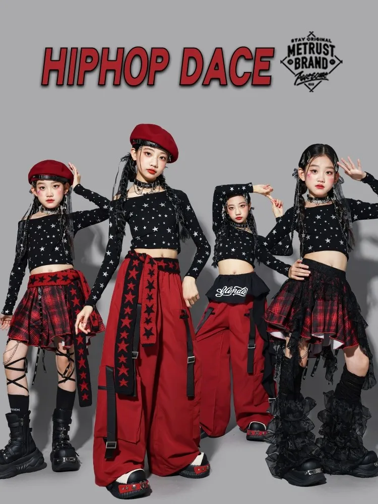 

Детский костюм для джазовых танцев, одежда для уличных танцев, комплект для тренировок, хлопковый материал, модный топ для девочек