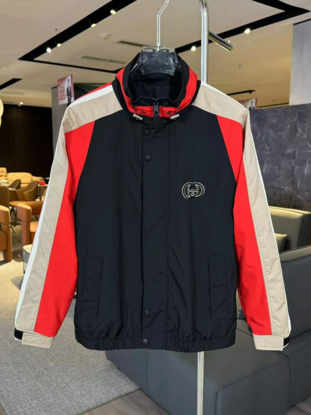 

Men's Jaet Hooded Long Sve Stand Collar Patchwork Color Blo Casual Sli Spring Autumn Breathable Zipper Closure