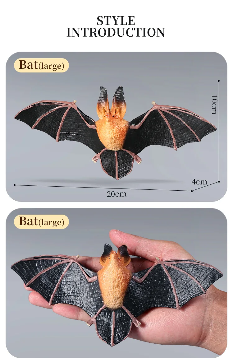 Große Fledermaus-Simulationstierfigur, Miniatur-Actionfigur, kognitives Lernspielzeug für Kinder, dekoratives Sammlungsgeschenk – Detail 3