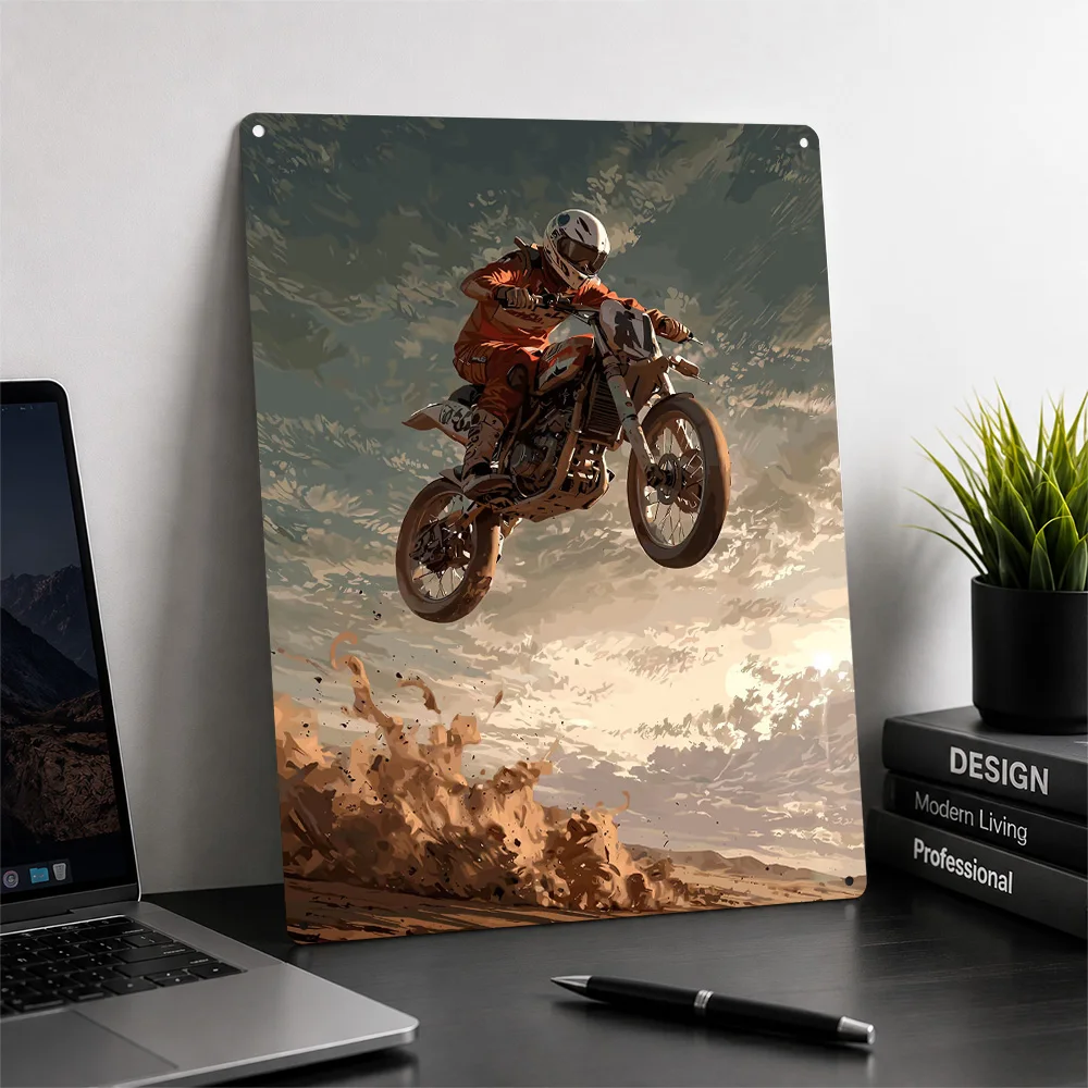 Motocross Rider Jumping in the Air Metal Poster Perfect Gift for Fans Lovers Customized Wall Art Metal Sign for Funny Signs Tin