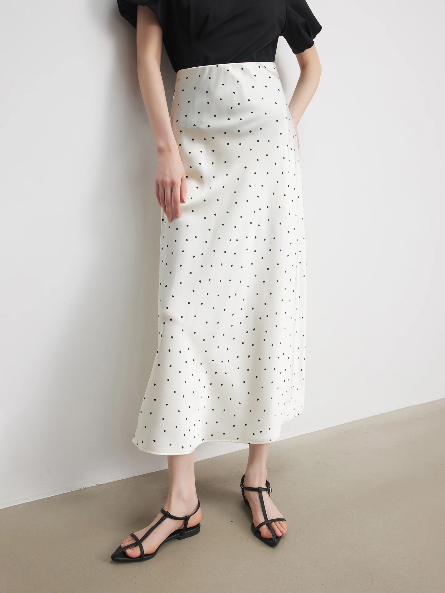 

Юбка Annata Retro Polka Dot Art, женская облегающая юбка с белыми точками, атласная юбка в горошек, А-силуэт, с завышенной талией