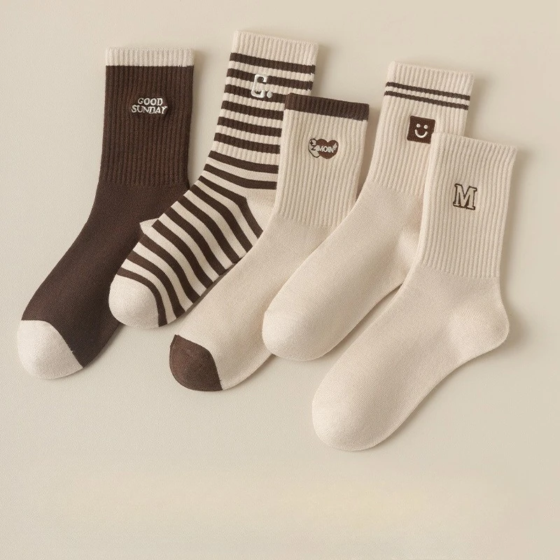 

1/5 Pairs Spring Autumn Fashionable New Cute Versatile Women's Socks Sweet comfortable minimalist Women's Middle Socks