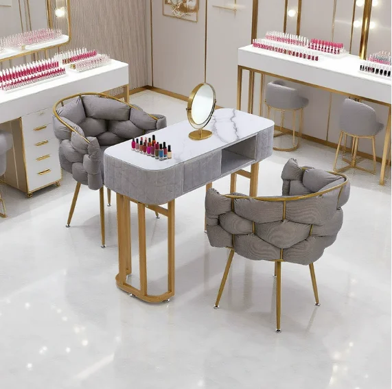 New Lightweight Luxury Modern Marble Nail Salon Set with Manicure Table and Two Chairs