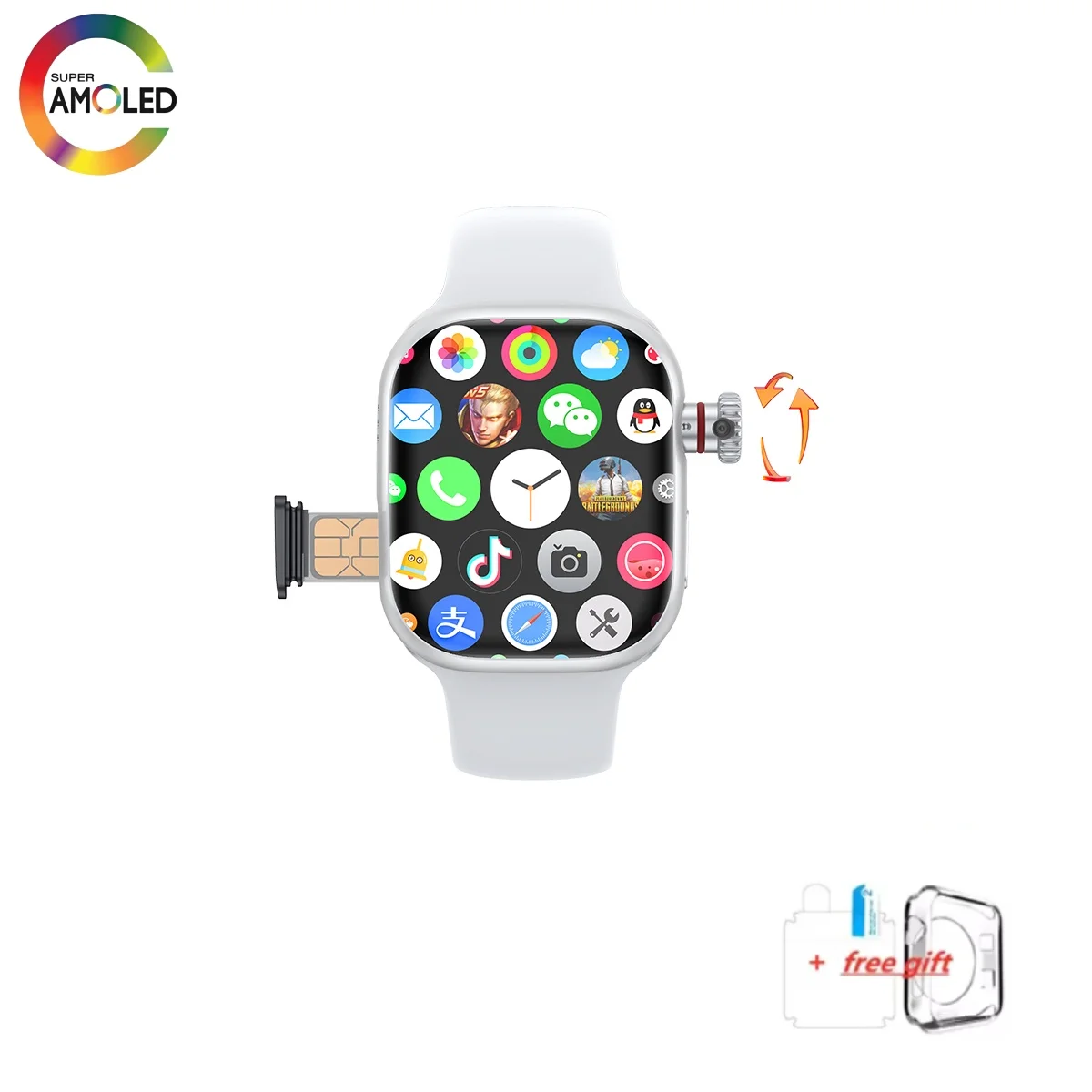 CD99 horloge X 5G smartwatch 2,29 inch AMOLED 5G LTE smartwatch met 180 °   roterende camera GPS WiFi SIM-kaartsleuf gezondheidsmonitoring