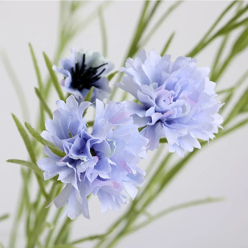 Flores artificiales de seda de aciano estrellado de rama larga de 3 cabezas de color azul nórdico, decoración para el hogar y la boda, Flore Fleurs Artificielles
