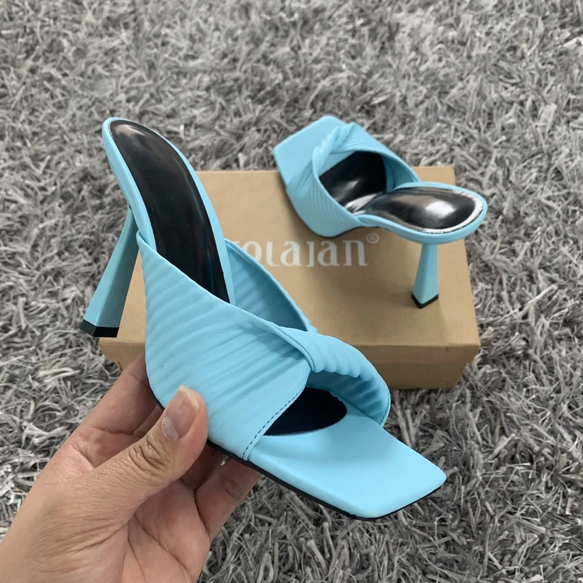 2023 Spring New Brand Women Slipper Fashion Open Toe Slip On Ladies Mules Thin High Heel Sandals