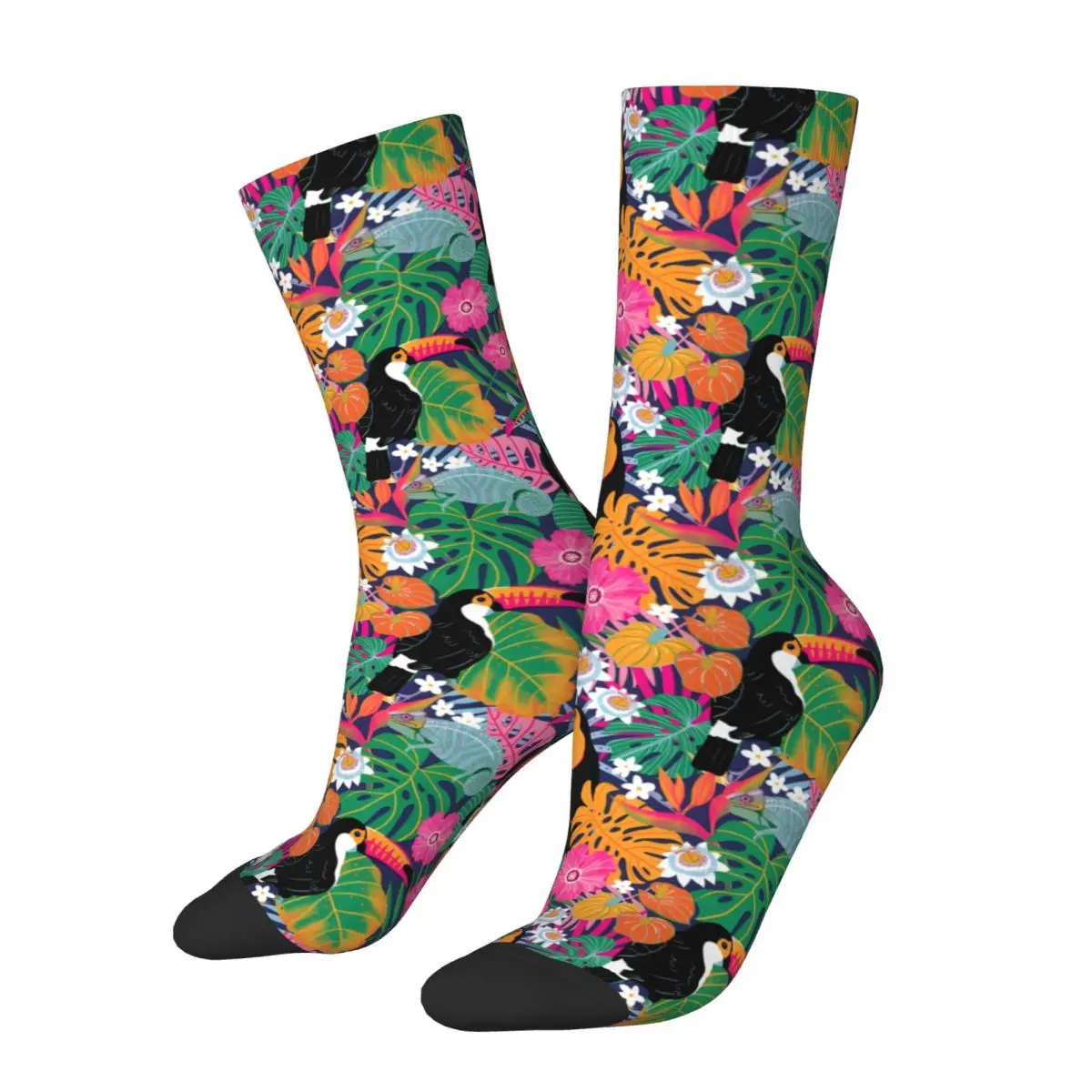 Crazy compression Toucans On Navy Sock for Men Harajuku Seamless Pattern Crew Sock Novelty