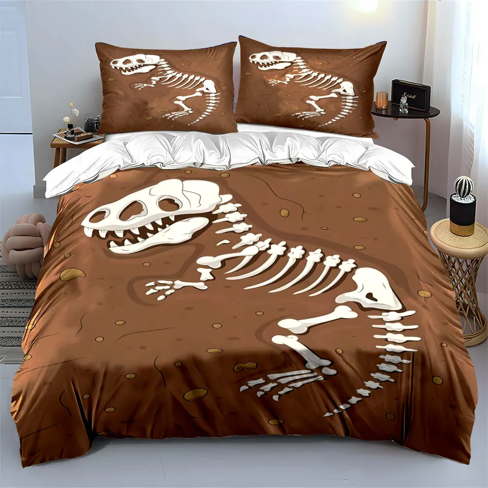 Dinosaur Fossil Decoration Set Soft Skin-Friendly Bedding Set Includes 1 Duvet Cover And 2 Pillowcase, Gift