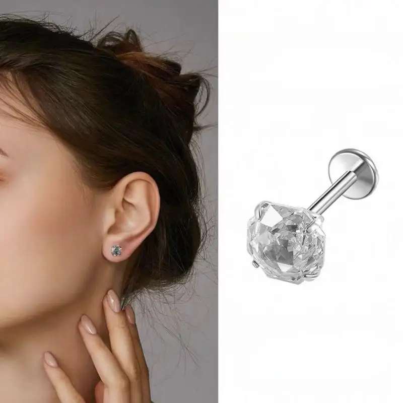 Модные серьги-гвоздики взрывного цвета с розой и цирконием, 8 мм, титановая сталь, плоское дно, резьбовая игла, ушная кость