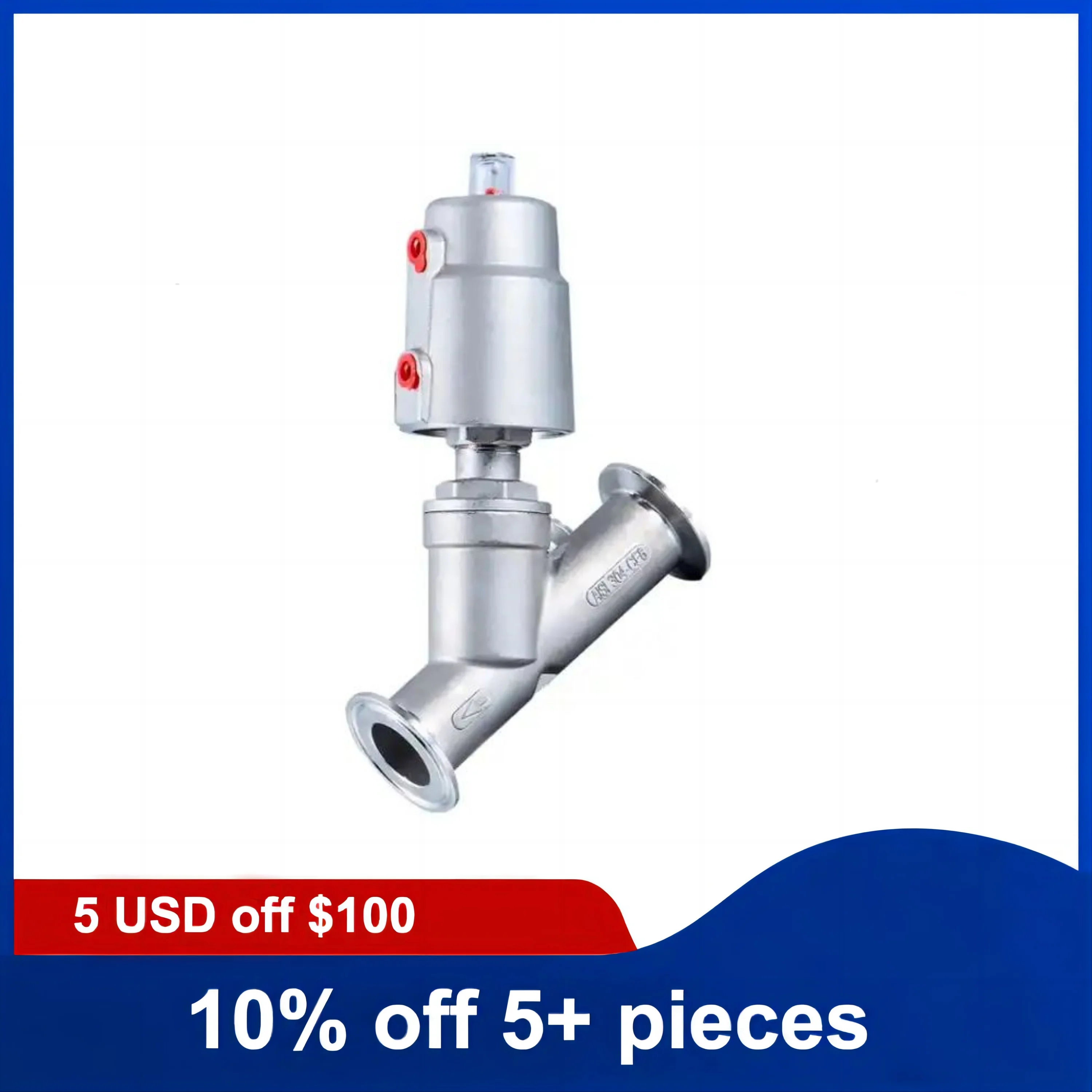 1/2Inch to 2Inch 304 Stainless Steel Pneumatic Quick-install Angle Seat Valve 16bar PTFE Sealing Double Acting Pneumatic Valve