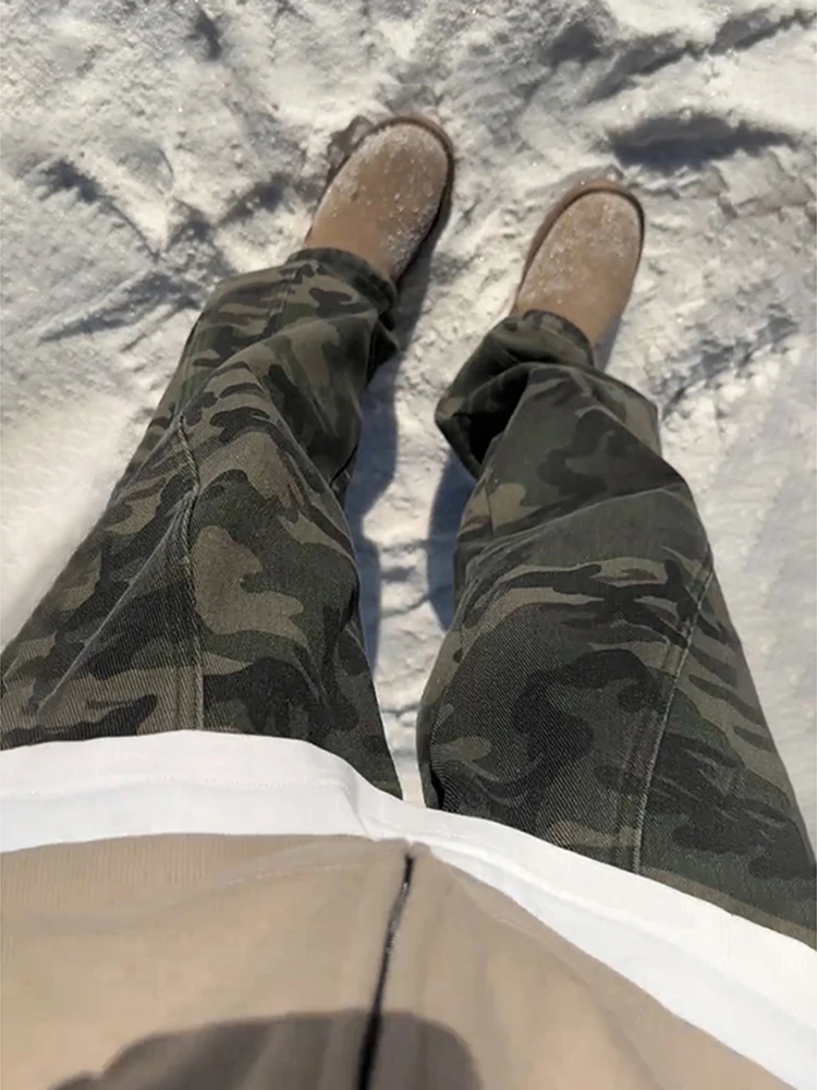 

Мужские камуфляжные рабочие джинсы с флисовой подкладкой, прямые повседневные брюки в американском стиле, осенне-зимние, в стиле High Street Vibe