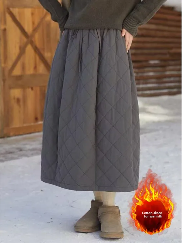 

Утепленная хлопковая юбка большого размера для женщин, осенне-зимняя, с ромбовидным узором, свободная, средней длины, А-силуэт