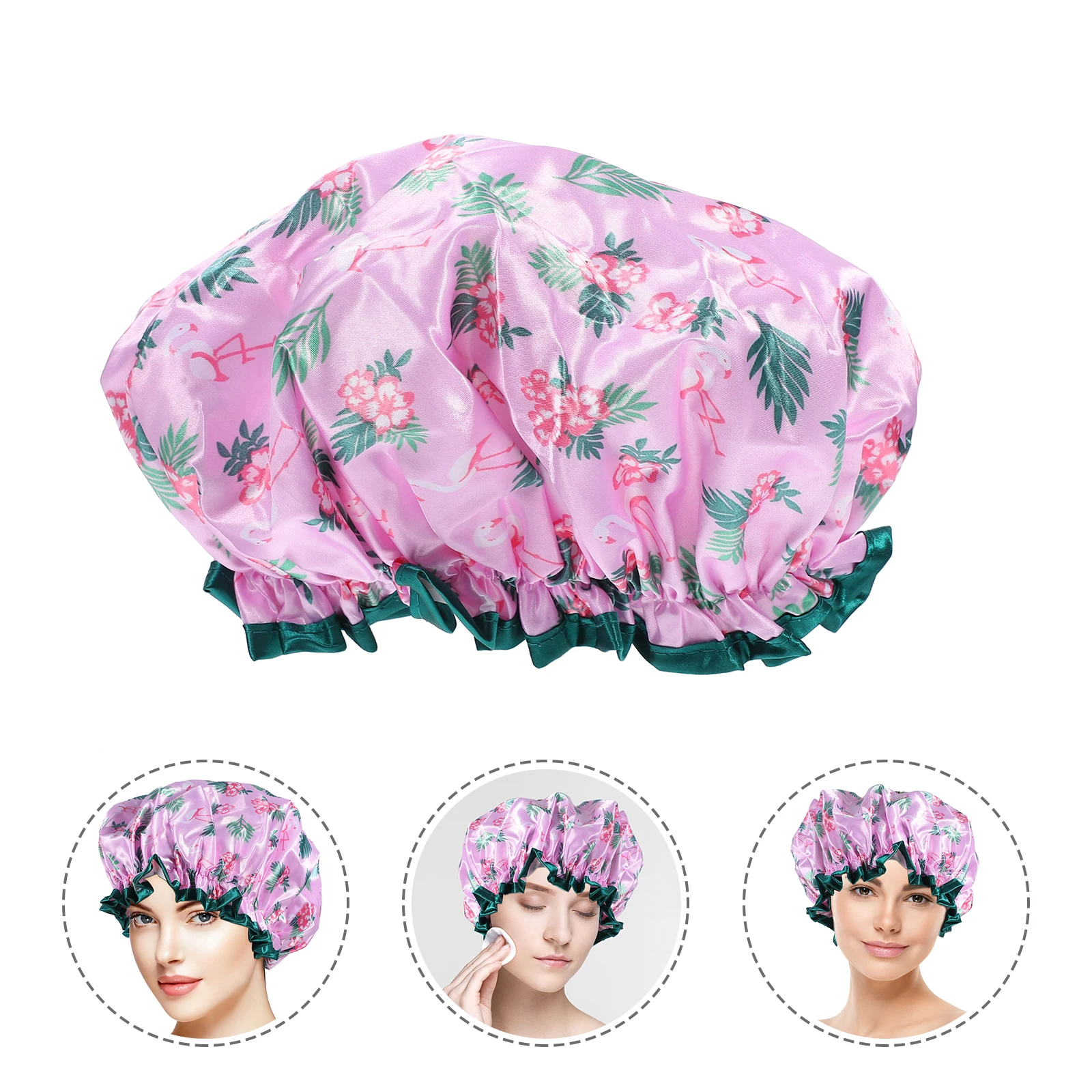 

Covers Waterproof Hair Cap Shower Double Lined Satin Bonnet Take Bath Thick Caps
