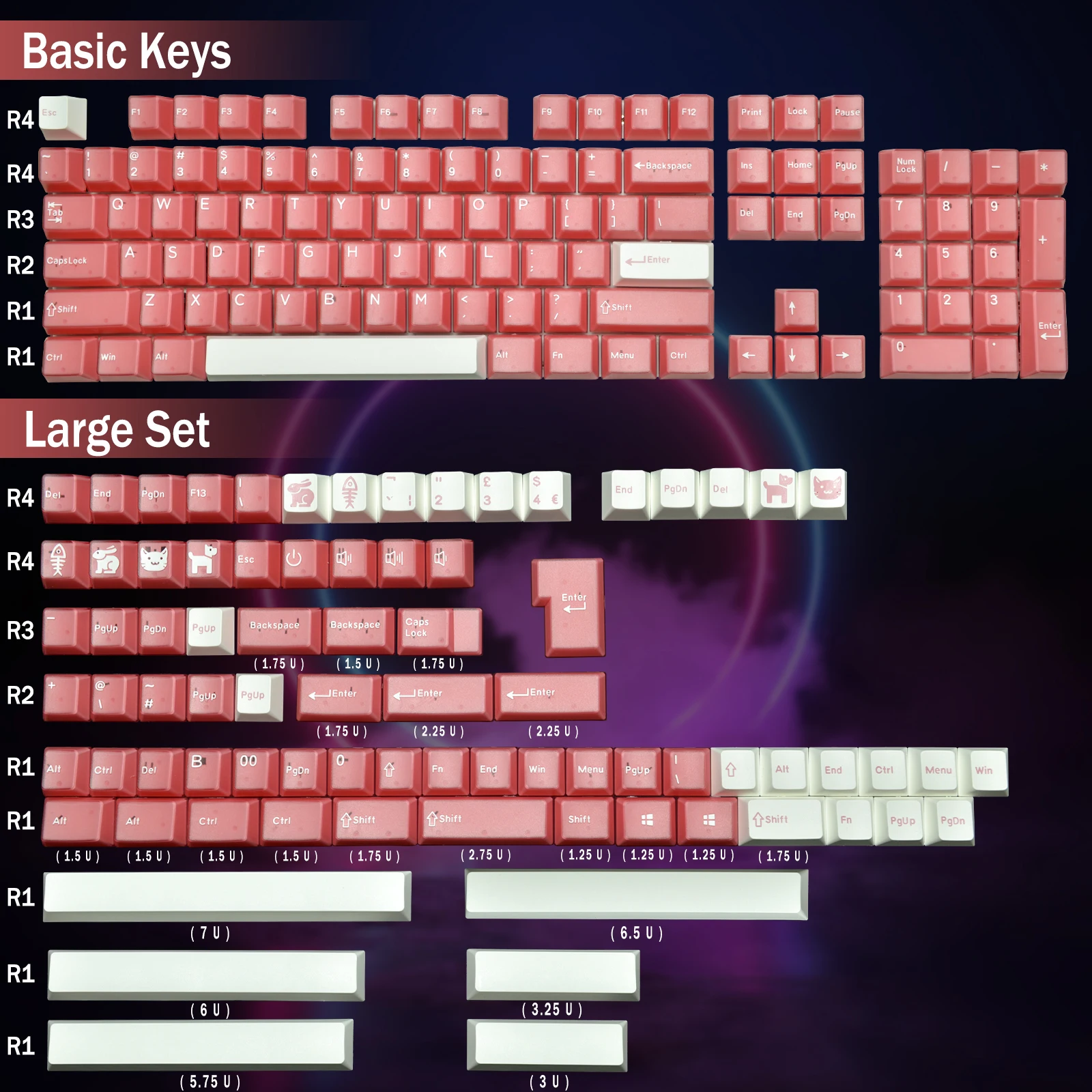 Multicolor Speckled Translucency 184 Key Caps PBT Cherry Profile For Mechanical Keyboard Double-shot Cute Backlit Anime Keycaps