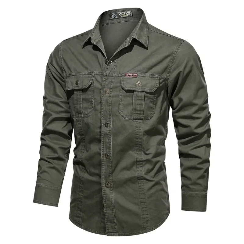 Men Military Outdoor Shirts Male Cotton Multi-pocket Tooling Casual Shirts Good Quality Man Large Size Solid Long-sleeved Shirts