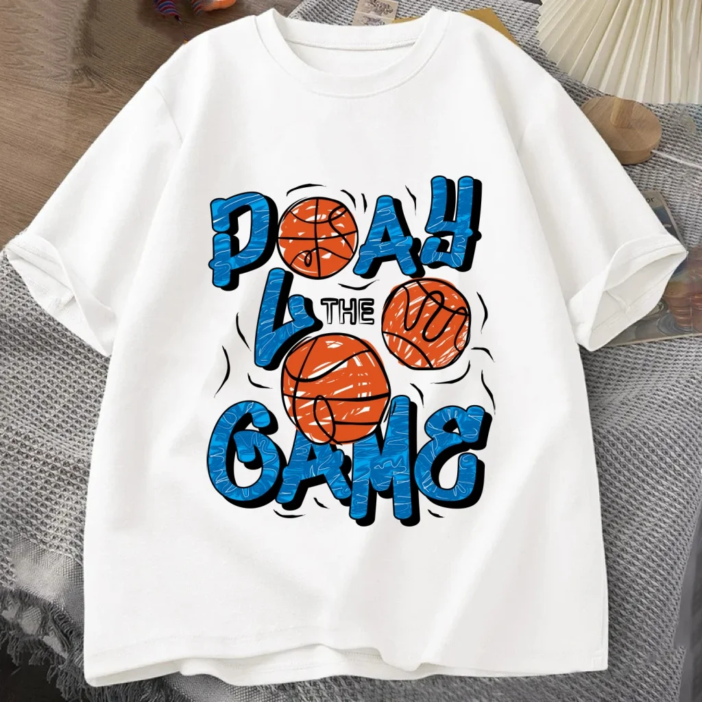 Men‘s Basketball Graphic Tee Play The Game Streetwear Loose Short Sleeve Casual Top