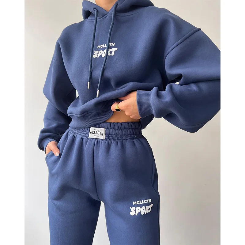 Sport 2 Piece Pants Set Fashion Hoodies Sweatshirts Outwears Autumn Winter Clothes Women Pullovers Ladies Clothing Hood Outfits