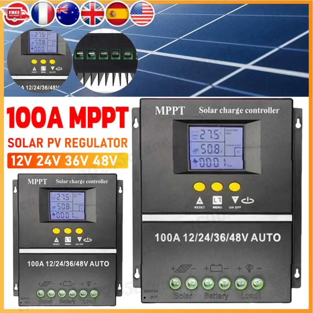 

100A 80A 60A MPPT Контроллер заряда солнечной батареи 12 В 24 В 36 В 48 В Солнечная панель Регулятор свинцово-кислотной/литиевой батареи Двойной USB ЖК-дисплей