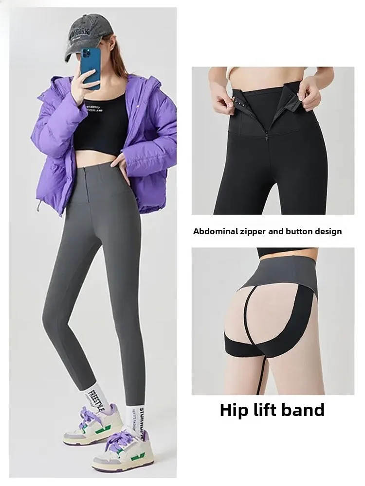 

Брюки для йоги из коровьей кожи с высокой талией, женские осенне-зимние узкие теплые эластичные брюки с базовым слоем, контроль живота, ягодицы...