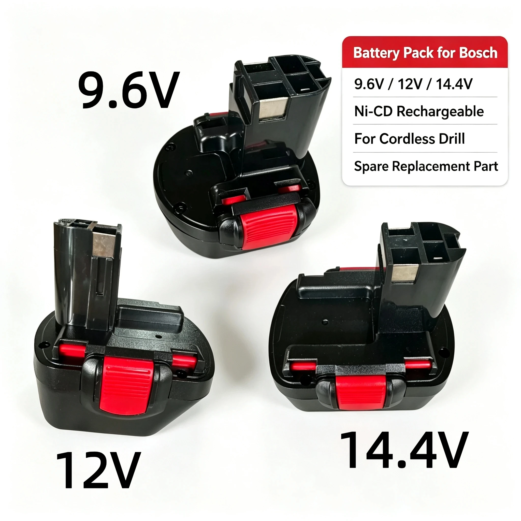 Rechargeable Ni‑Cd Battery 9.6V 12V 14.4V, Spare Replacement Battery for Electric Cordless Hand Power Drill