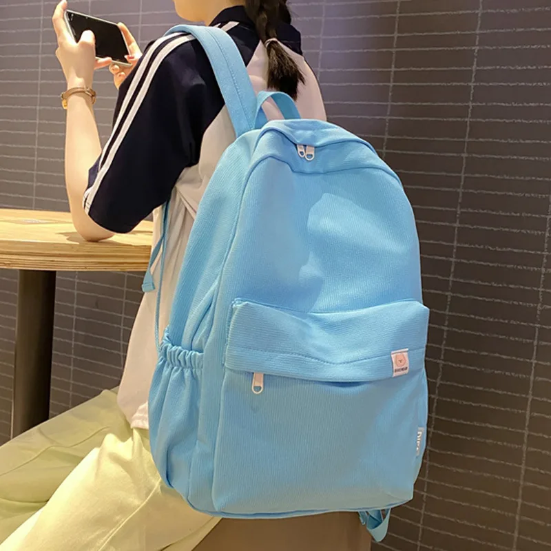 حقيبة ظهر للطلاب ذات سعة كبيرة بلون سادة وناعمة للفتيات، طراز جديد لطلاب الجامعات للرجال والنساء، بسيطة وعصرية