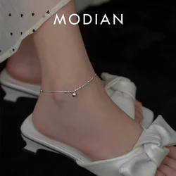 Modian Silver Exquisite Beads Anklets For Women Girls Real 925 Sterling Silver Foot Jewelry Fashion Simple Style Leg Bracelet