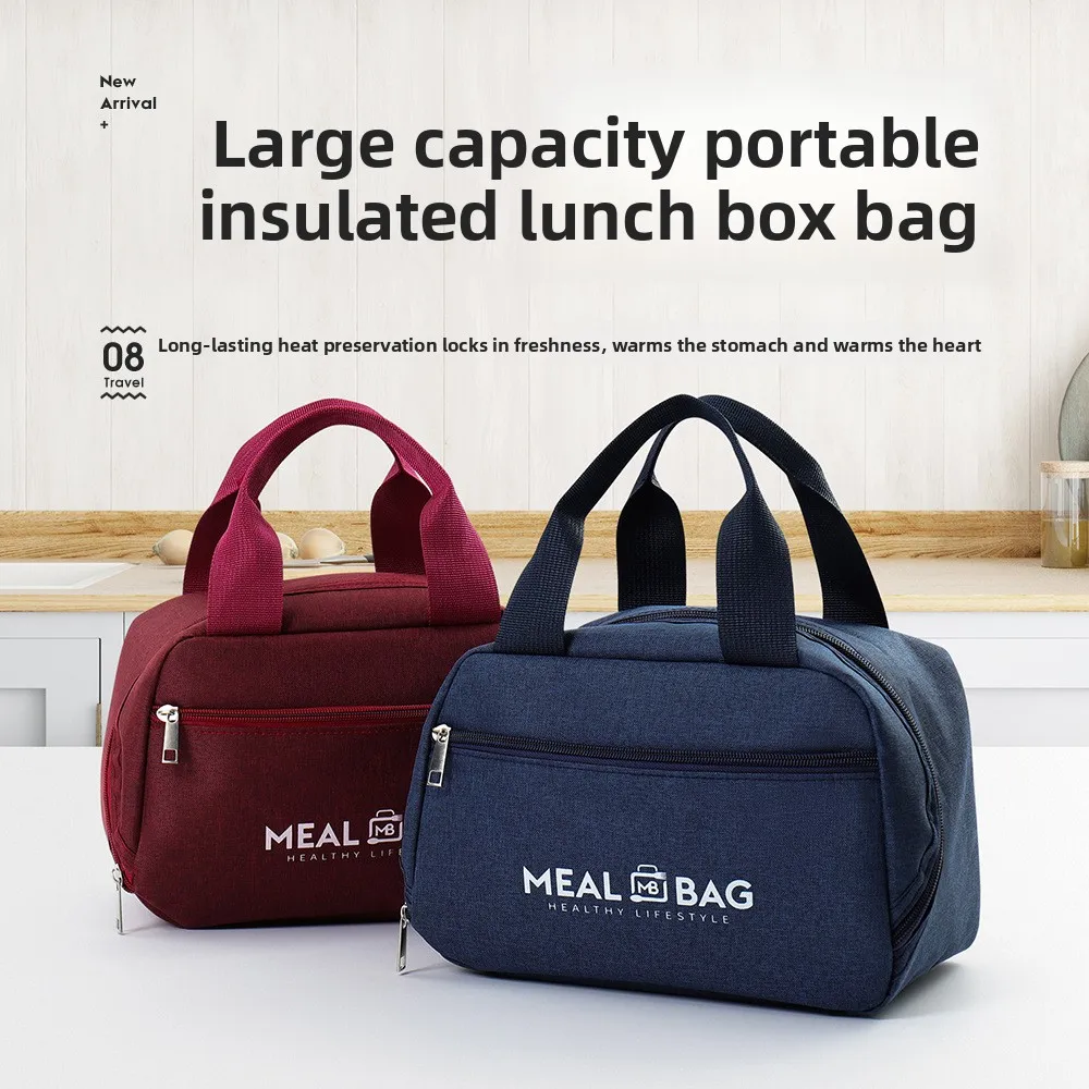 Oxford Cloth Portable Insulated Handbag, Lunch Bento Bag for Office Workers Students