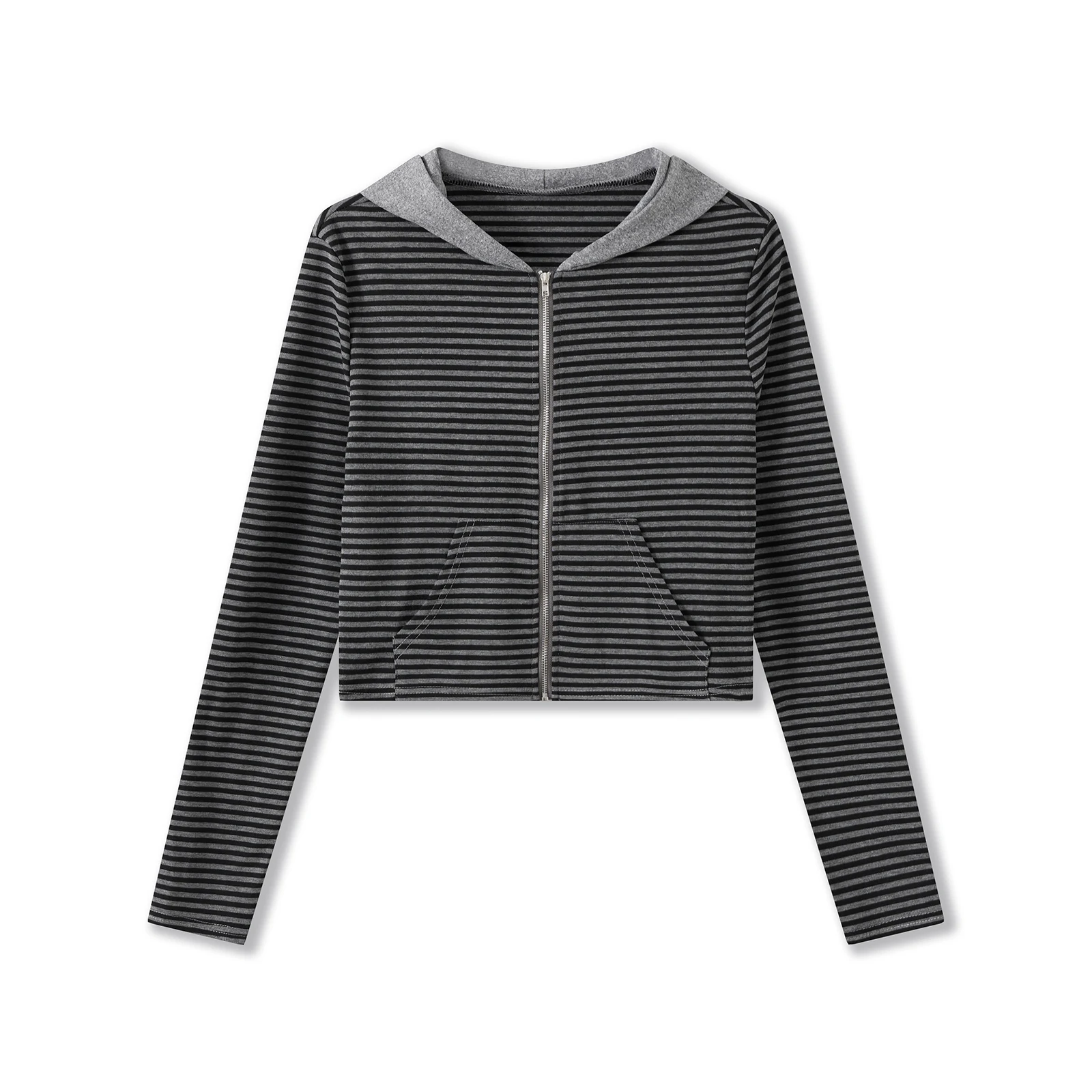 Damskie bluzy z kapturem na rok 2025, patchworkowe, dopasowane, z długim rękawem, w paski, zapinane na zamek, streetwearowe topy.