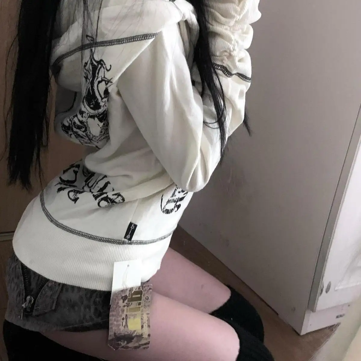 Cross Skull Hoodie Women's Slim Fit Casual Underculture Jaet Y2K Sle Trendy Top for Autumn Season