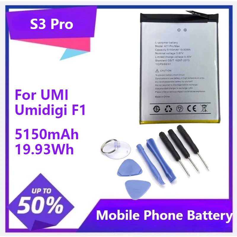 

S3 Pro New Replacement Battery For UMI Umidigi F1 Play S3 Pro Hight Capacity Bateria + Tools 5150mAh 19.93Wh