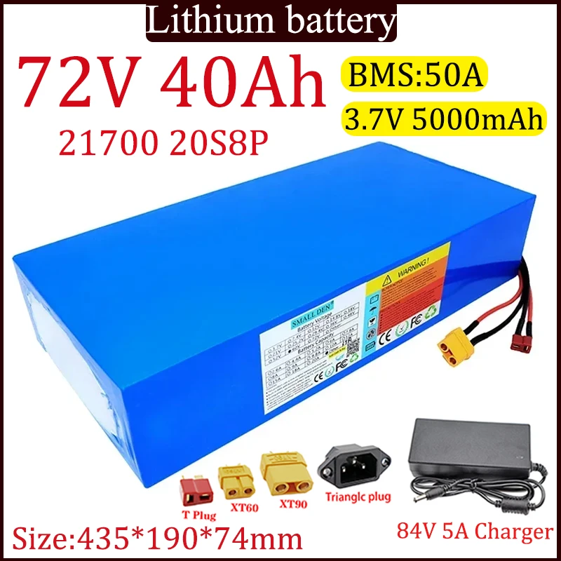 NEW 72V 40Ah 21700 20S8P lithium battery pack 40000mAh High Capacity for built-in 50A BMS Electric bikes Solar spare battery