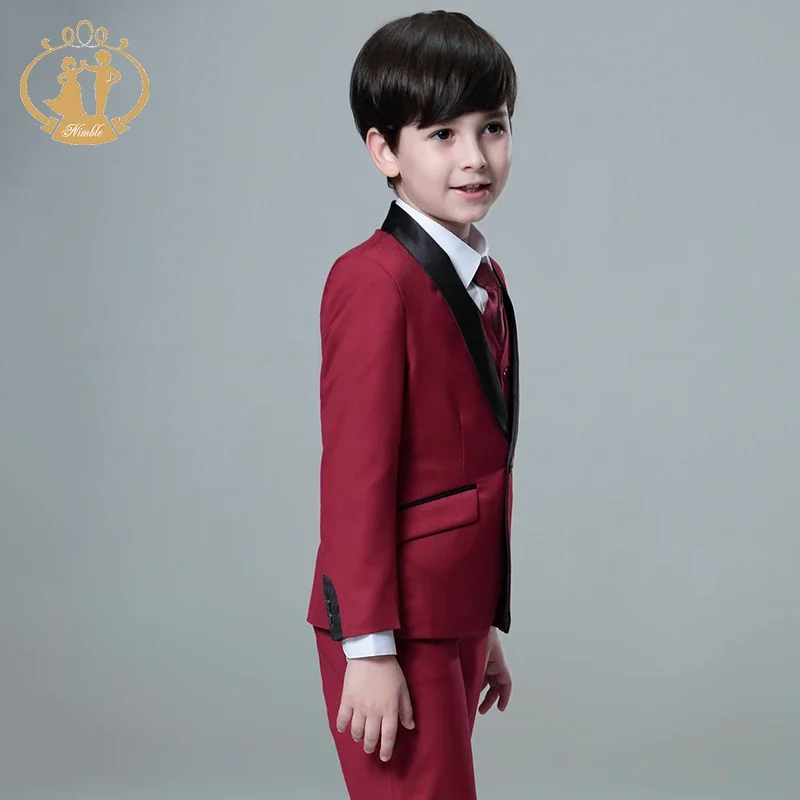 Spring Autumn Formal Suit for Boy Children Party Host Wedding Costume Red Blazer Vest Pants Wholesale Clothing 3Pcs Sets