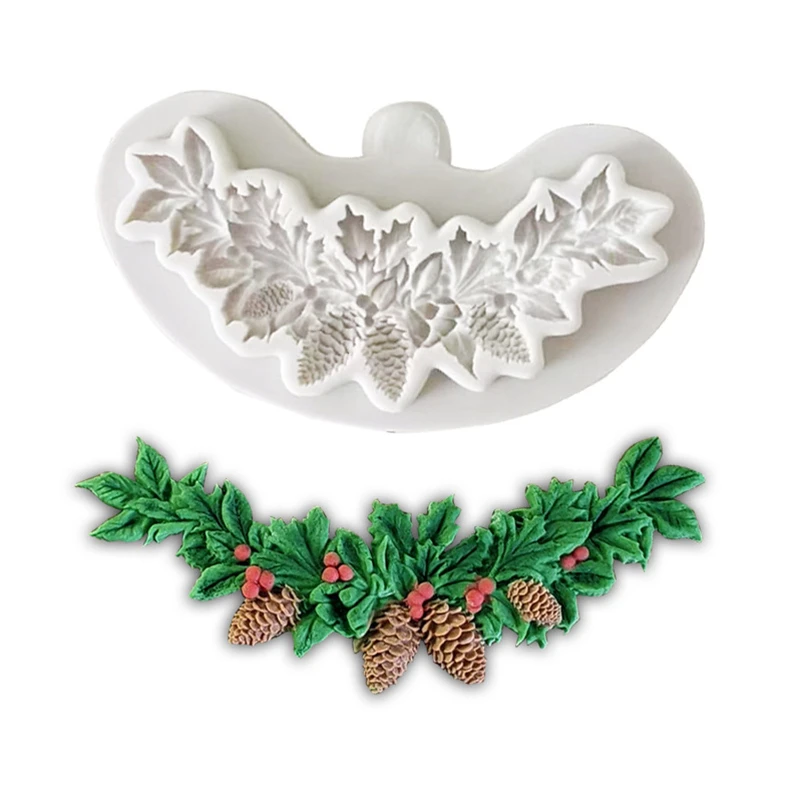 Christmas Pine Leaf Wreath Silicone Cake Mold High Quality Kitchen Mousse Chocolate Pastry Hand DIY Food Grade Silicone Baking