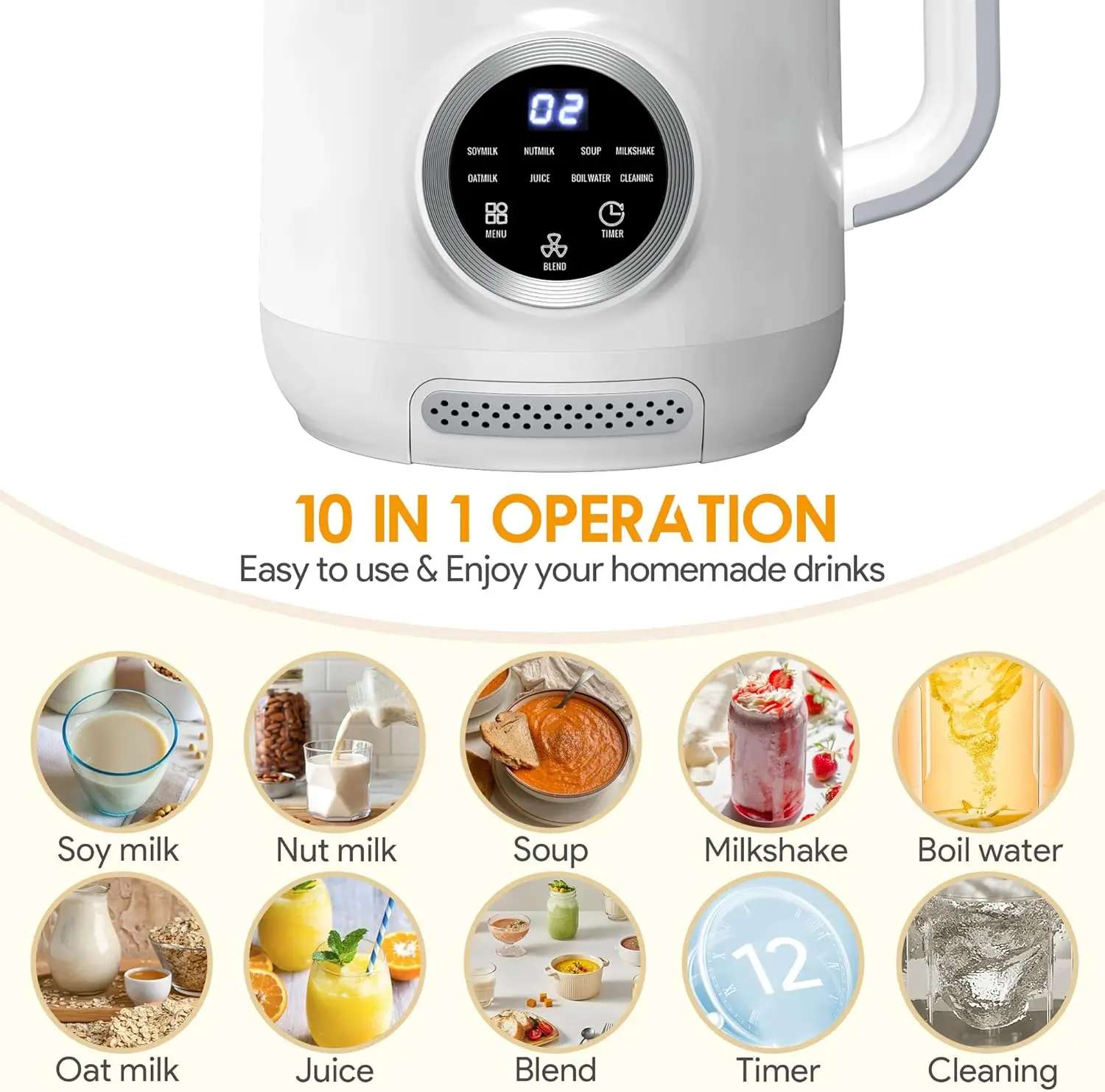 ماكينة صنع حليب الجوز 8 في 1، خلاط 40 أونصة محلية الصنع لوز، شوفان، صويا، حليب جوز الهند، عصير وحساء، ماكينة حليب الفاصوليا الكهربائية مع تأخير