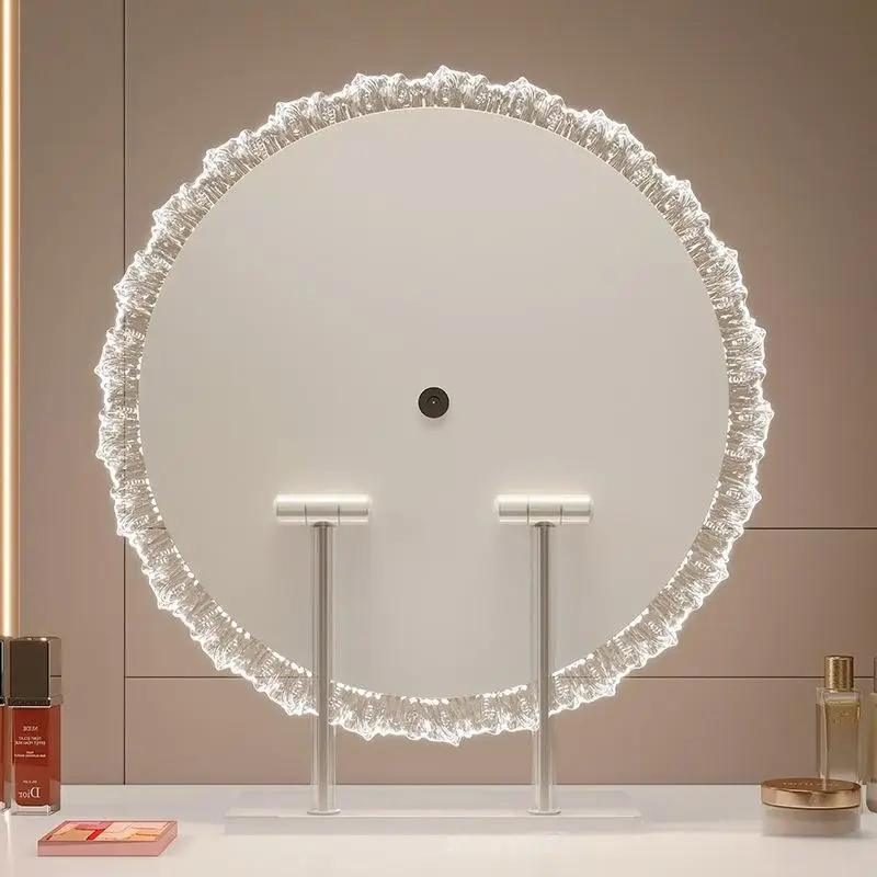 Espelho de maquiagem com luz LED, espelho de luz de preenchimento de mesa em formato, espelho de vaidade giratório, espelho de maquiagem de toque inteligente