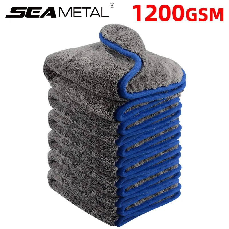 SEAMETAL 40x40CM myjnia samochodowa ręcznik z mikrofibry 1200GSM Super absorpcja czyszczenie samochodu ściereczka do suszenia obszywania ręczniki detale szmaty do pielęgnacji
