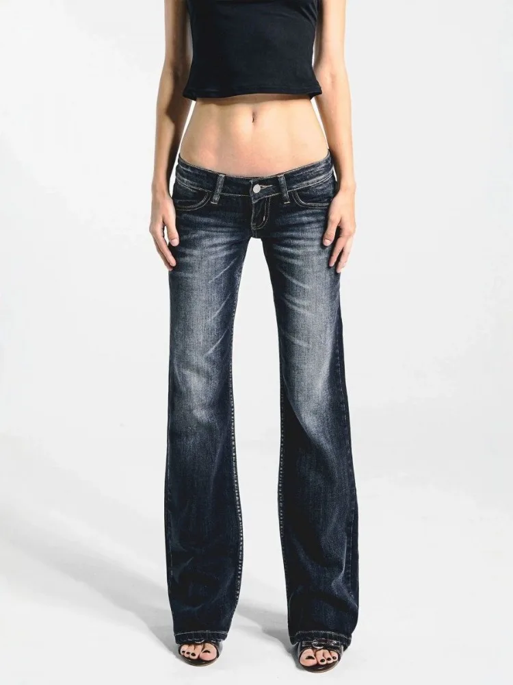 Deeptown Vintage Y2k Women Skinny Jeans Low Rise Basic Bootcut Jeans Washed Gyaru 2000s Streetwear Flared Denim Trousers Classic