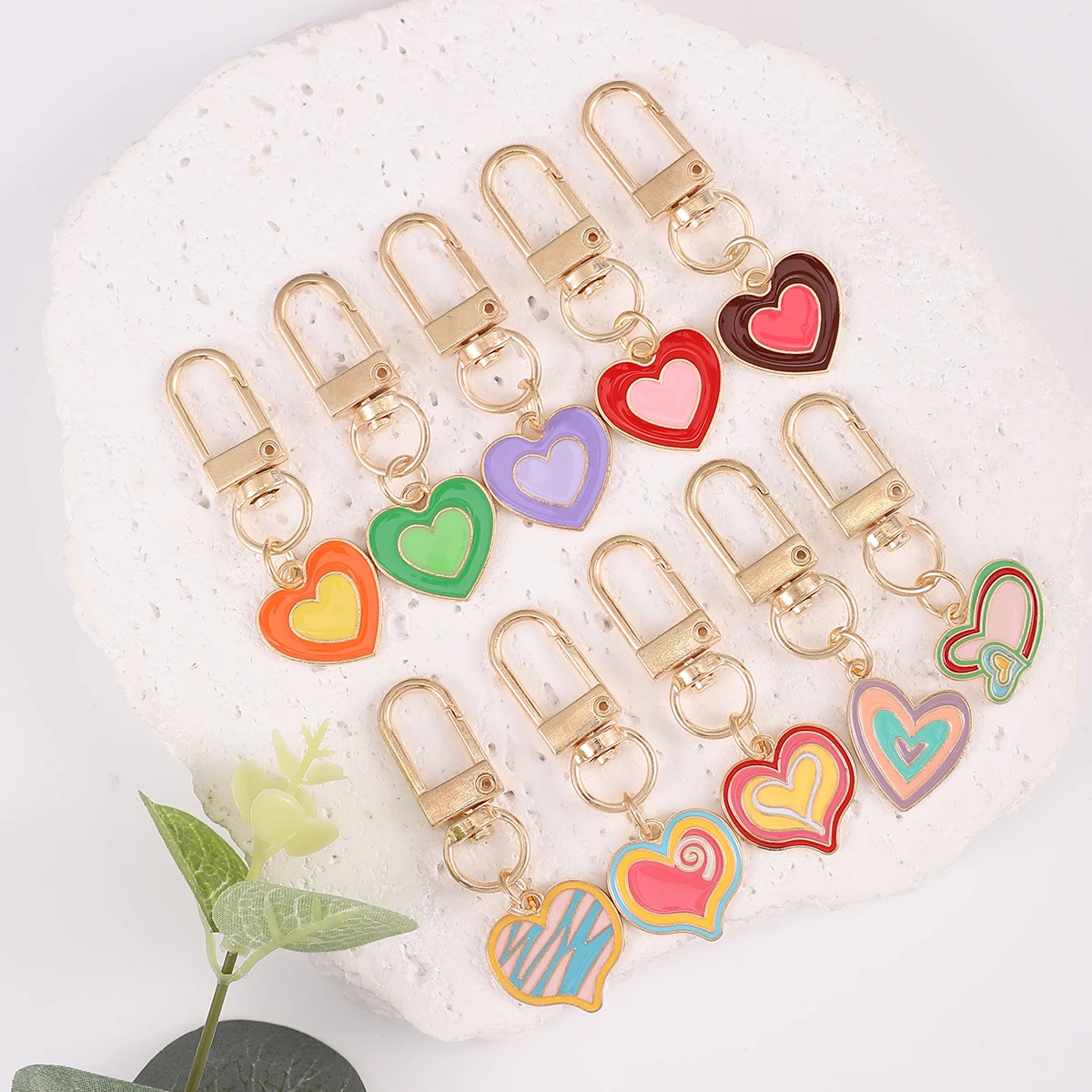 10pcs Candy colored Love Heart Keychain Cute Alloy Drip Oil Pendant Lovers Ornament Bag Purse Charm Accessories Women\'s Day Gift