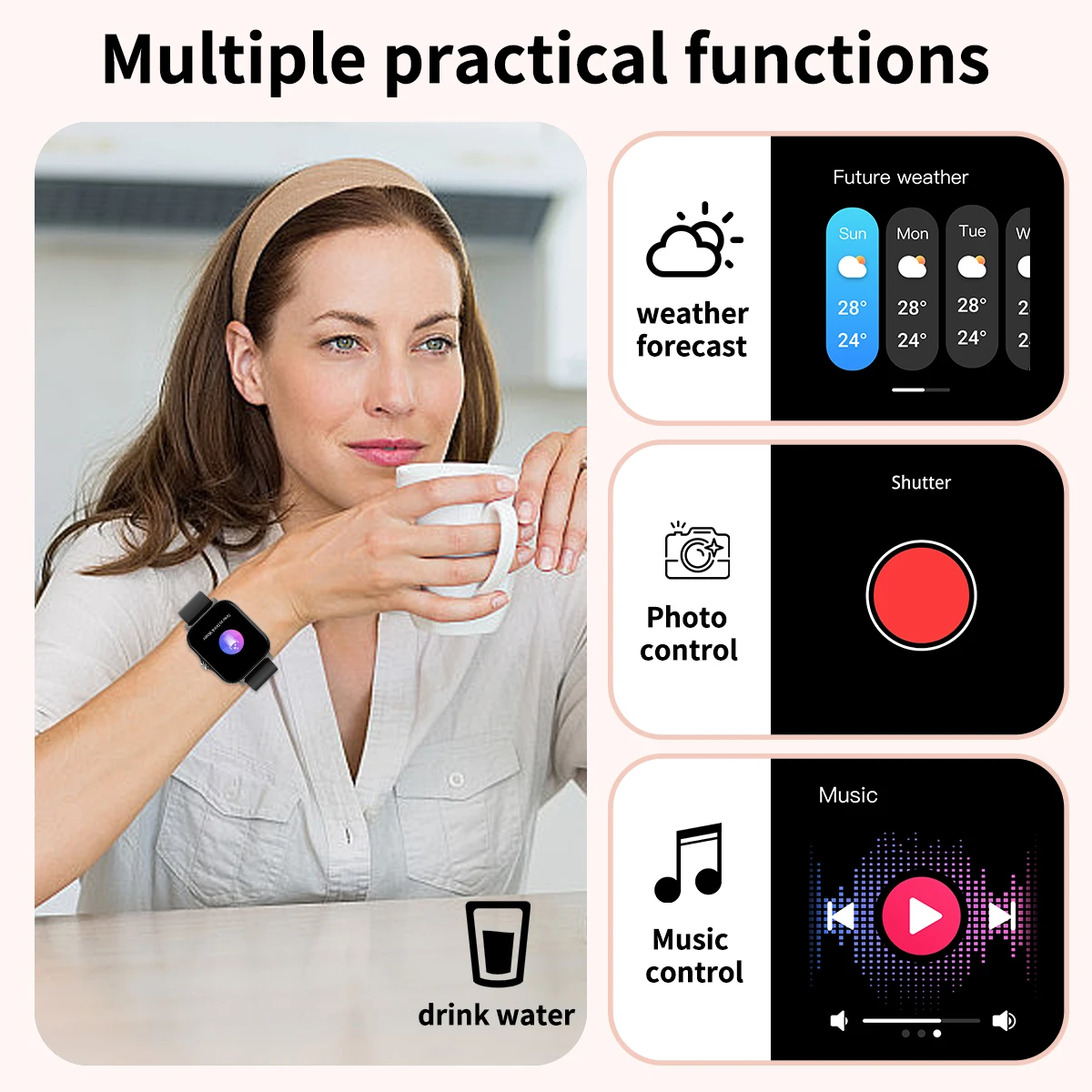 Reloj inteligente, llamada, recordatorio de mensajes, compatible con teléfono móvil iPhone/android, reloj deportivo inteligente adecuado para hombres y mujeres