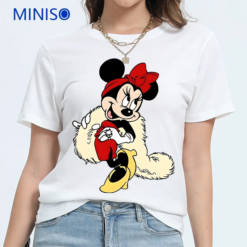 

Disney Mickey Minnie Clothes Printed Cotton T-shirt For Trends 2025 Top Plus Size Top Clothing Women's T-Shirts Brands Trends